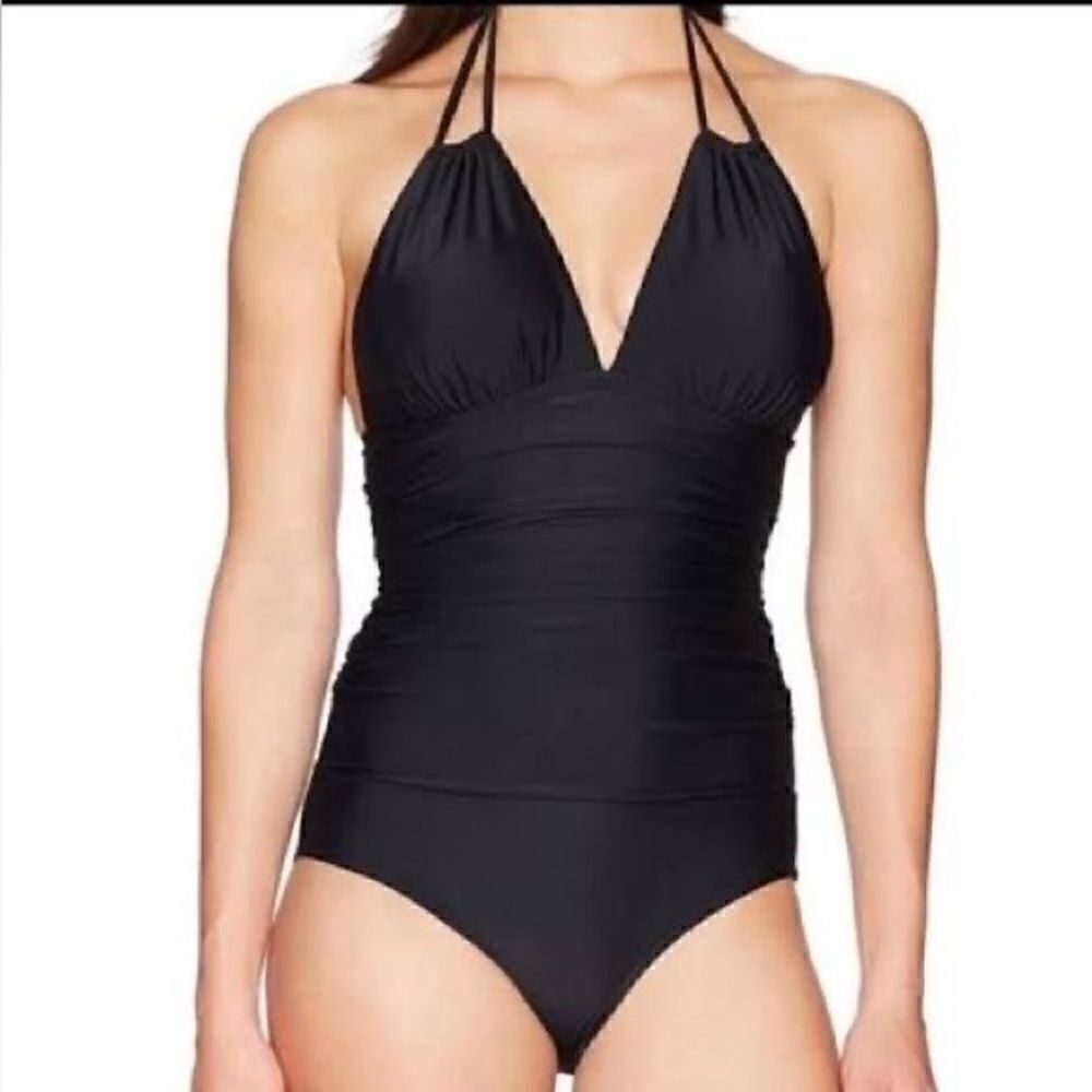 Coastal Blue Black One Piece SwimSuit XS